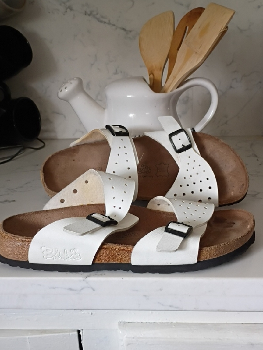White Birks-Style Double Strap Cork Sandals